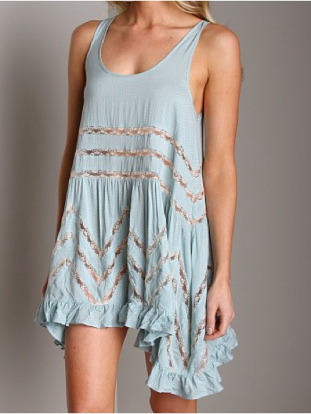 Free People Light Blue Microdot Tank Dress